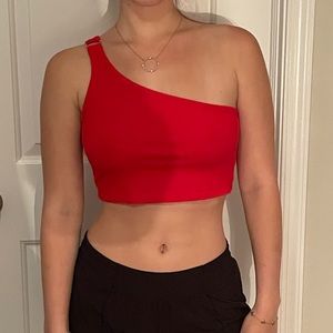 Red cropped one shoulder